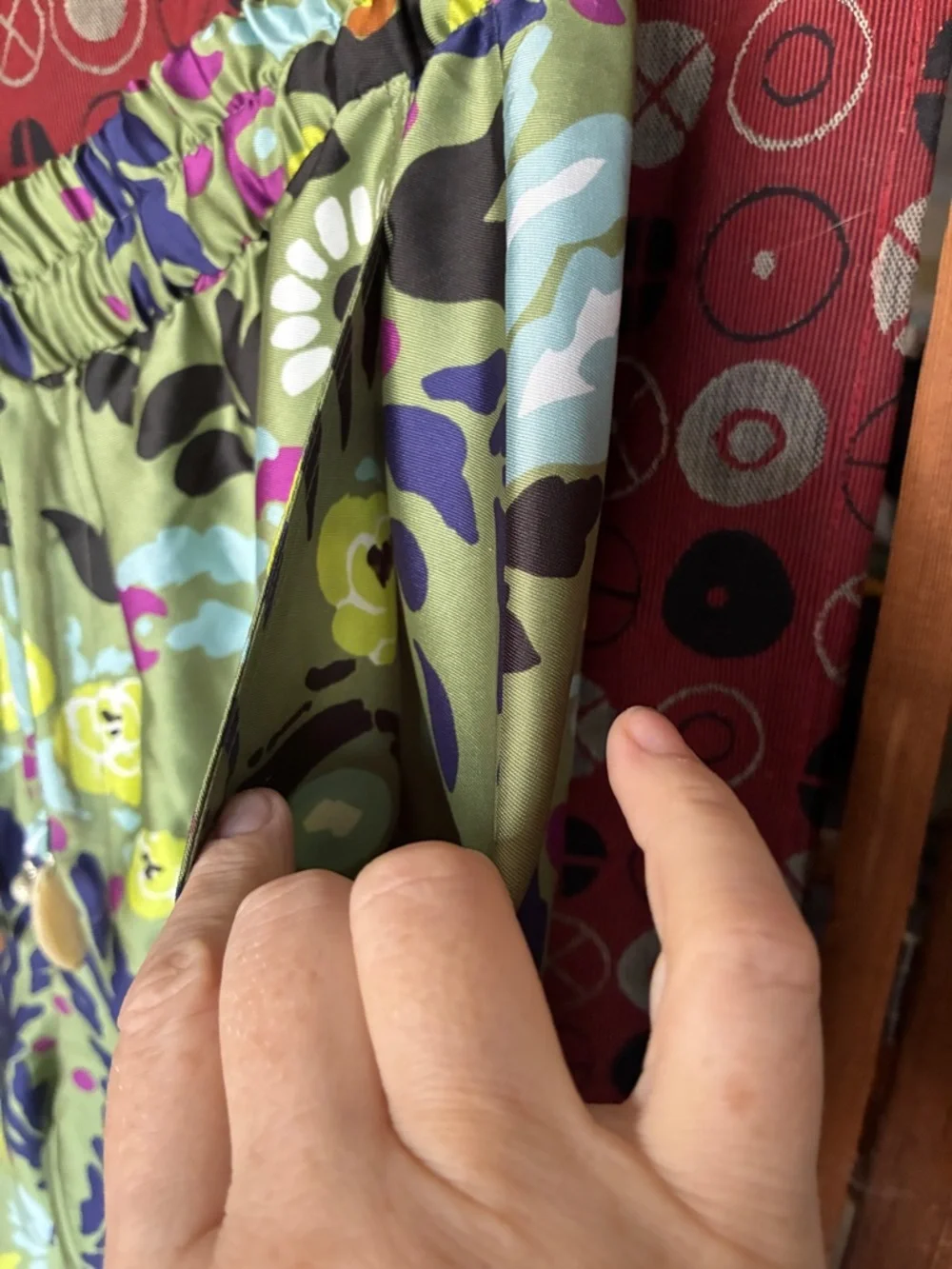 ZARA Multicolor Satin Elastic-Waist Printed Pants - Green, Purple, Yellow, Black - Picture 9 of 11